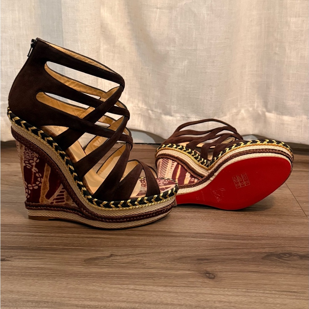 Christian Louboutin Tosca 140 Suede Espadrille Wedges – Size 38 - New in Box